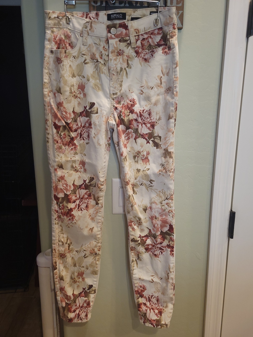 Buffalo Jeans Floral Print Skinny Jeans - Cream & Blush